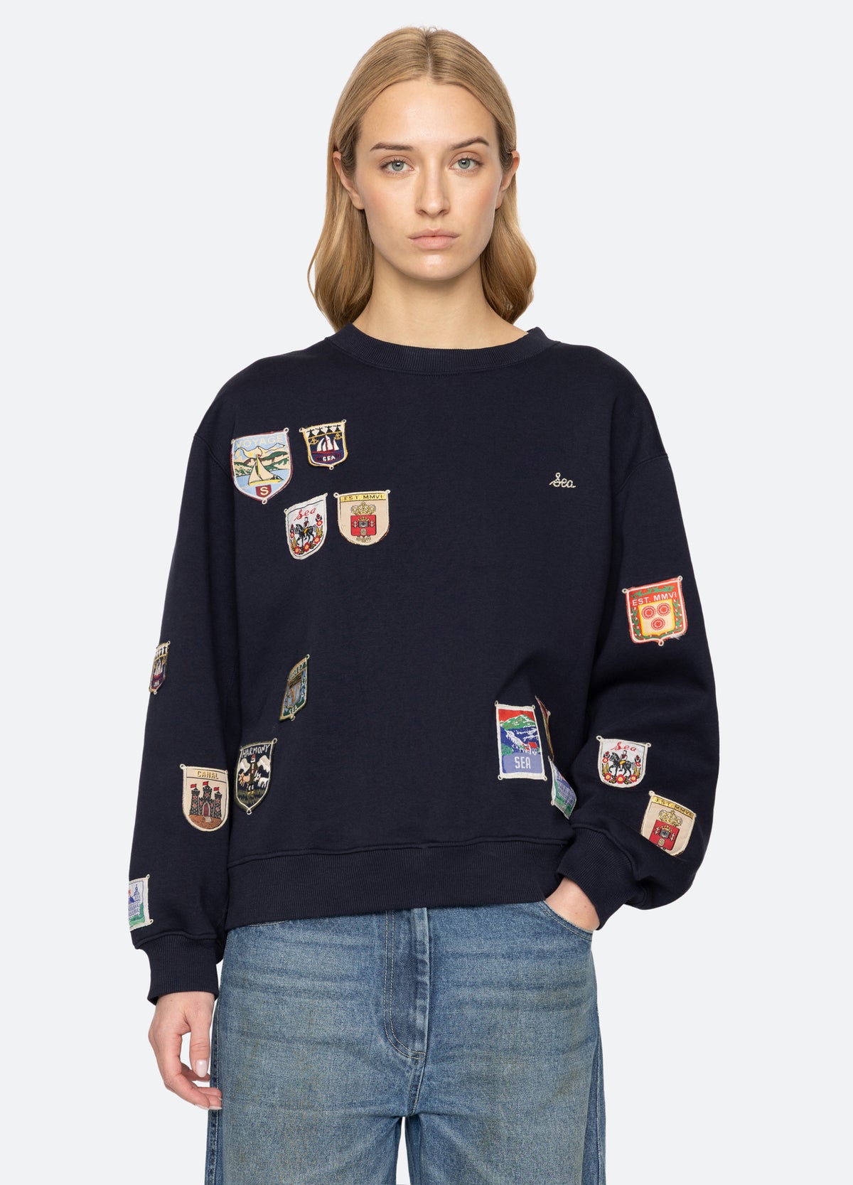navy-davis sweatshirt-front view - 2