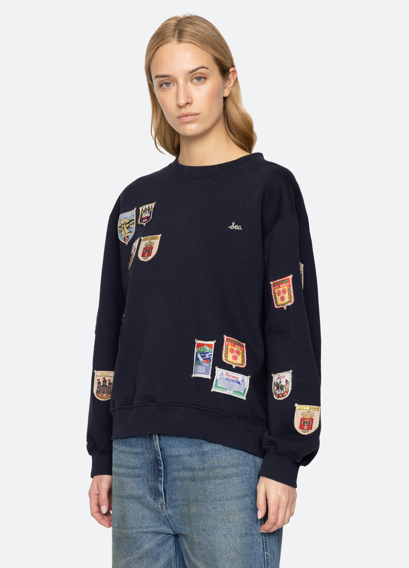navy-davis sweatshirt-three quarter view - 6