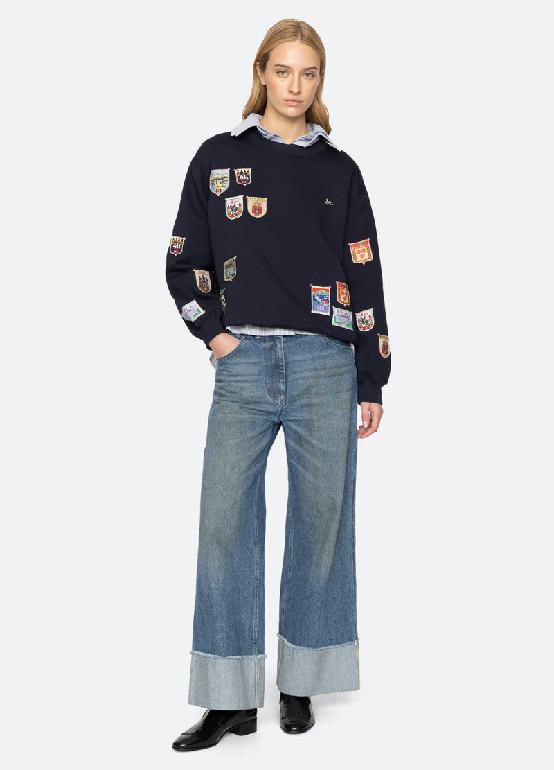 navy-davis sweatshirt-full body view - 9