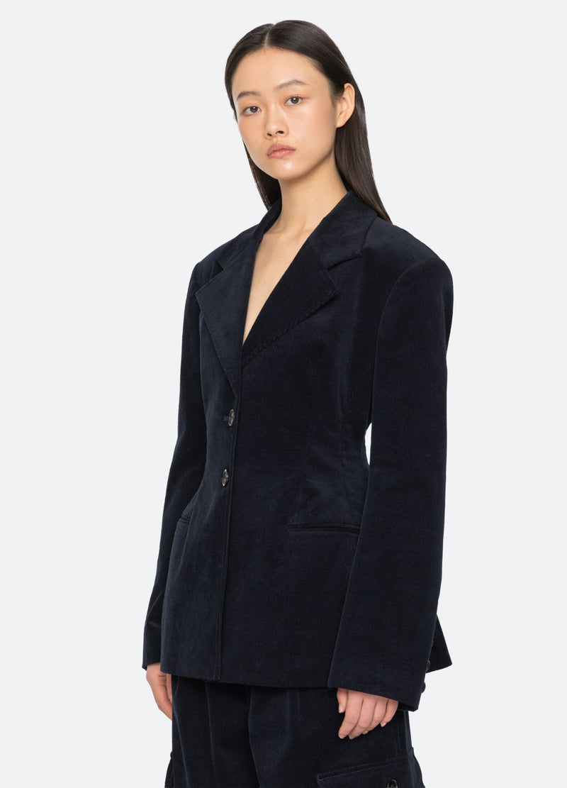 navy-garrett blazer-three quarter view - 4