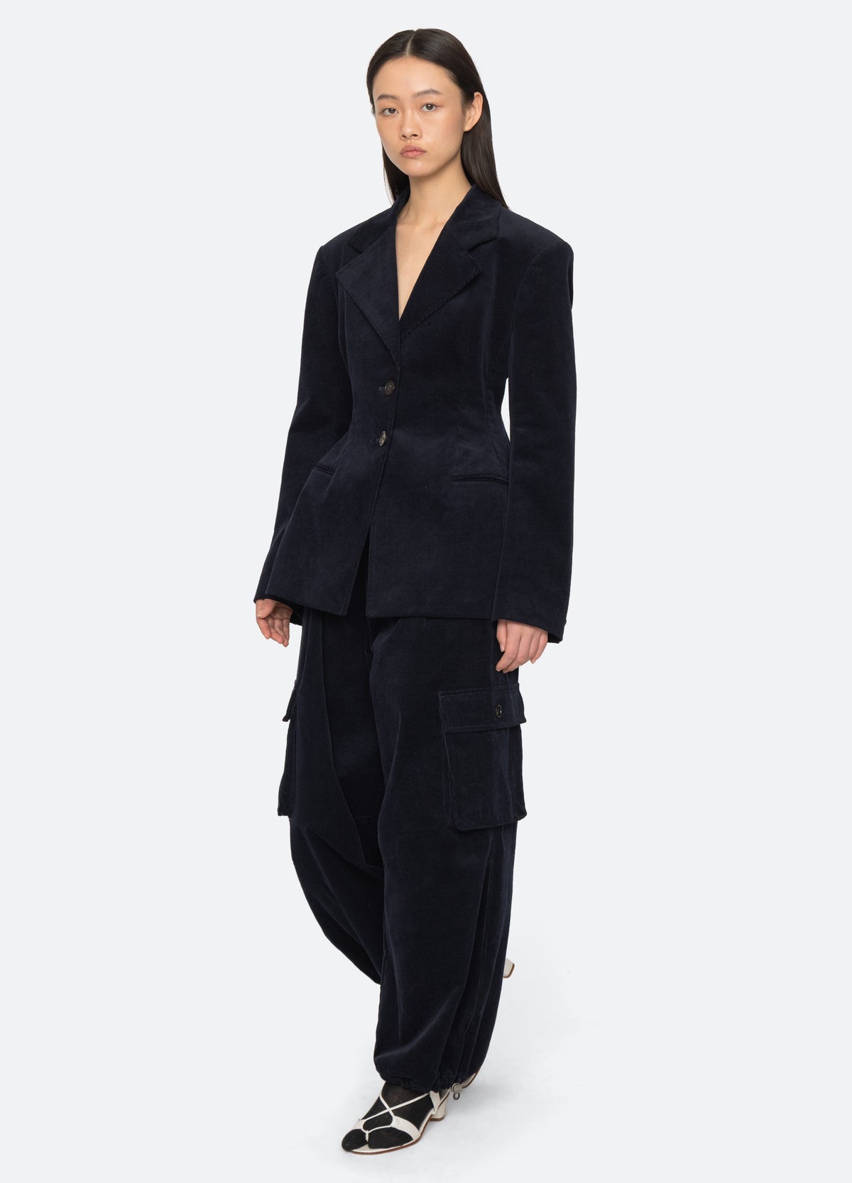 navy-garrett blazer-full body view - 7