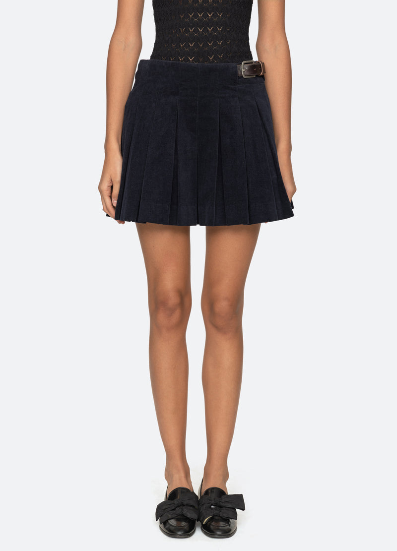 navy-garrett mini skirt-front view - 1