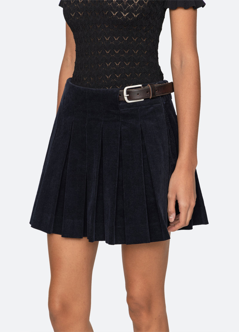 navy-garrett mini skirt-detail view - 7