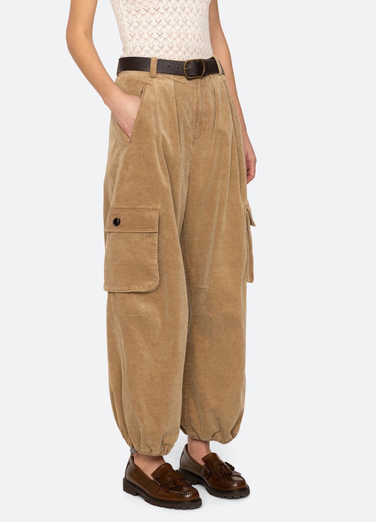 khaki-garrett pants-three quarter view - 11