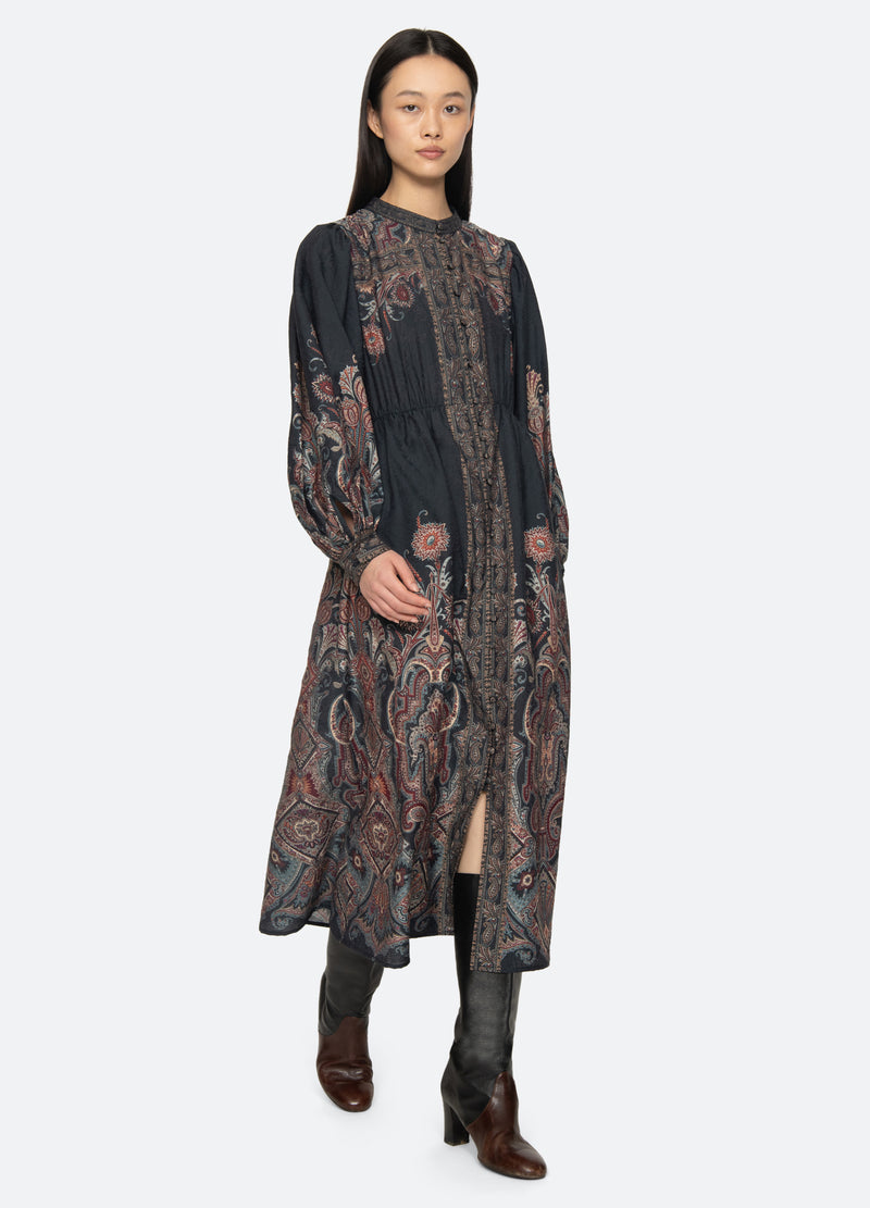 navy-hyacinth dress-walking view - 1