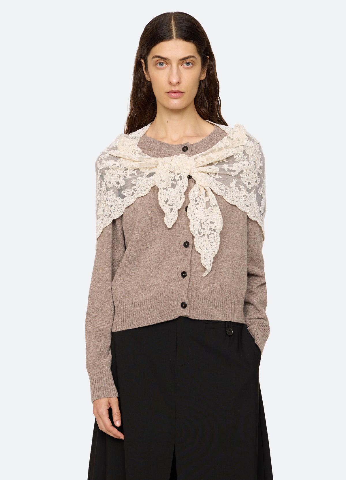 taupe-kirra cardigan-front view - 6