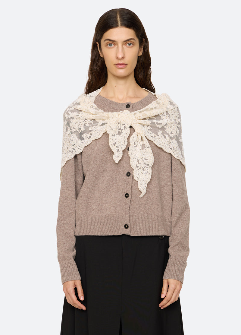 taupe-kirra cardigan-front view 2 - 2