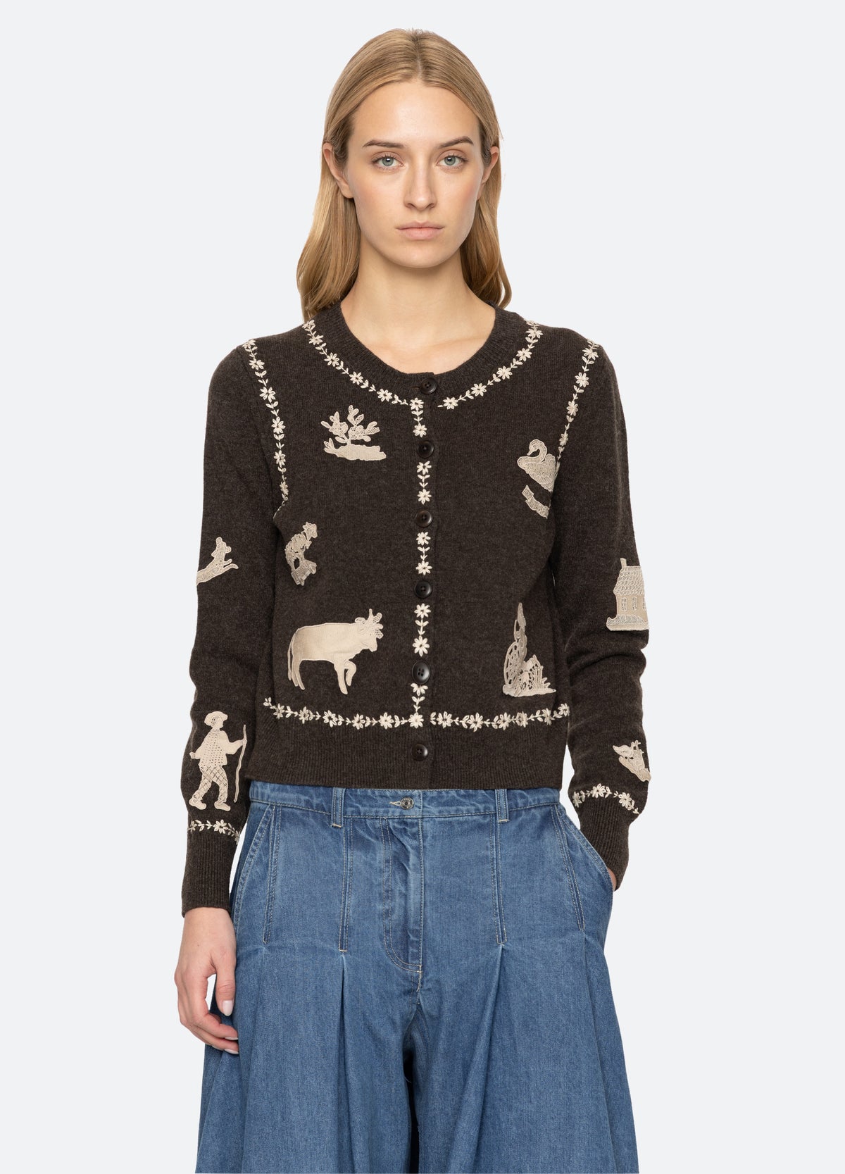 coffee-margeurite cardigan-front view - 9