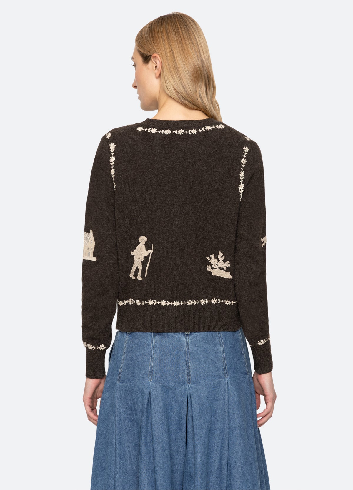 coffee-margeurite cardigan-back view - 11