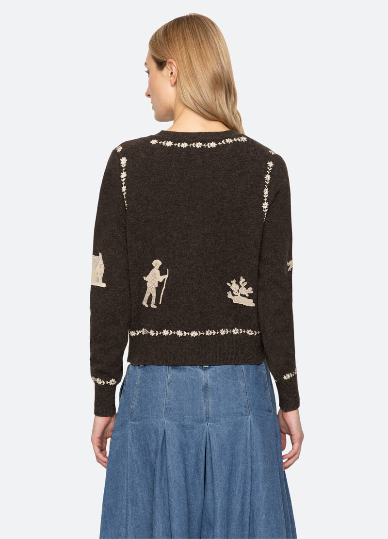 coffee-margeurite cardigan-back view - 11