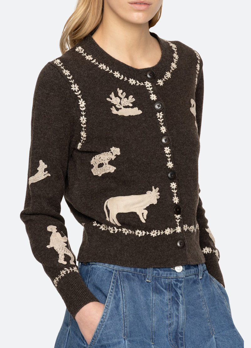 coffee-margeurite cardigan-detail view - 10