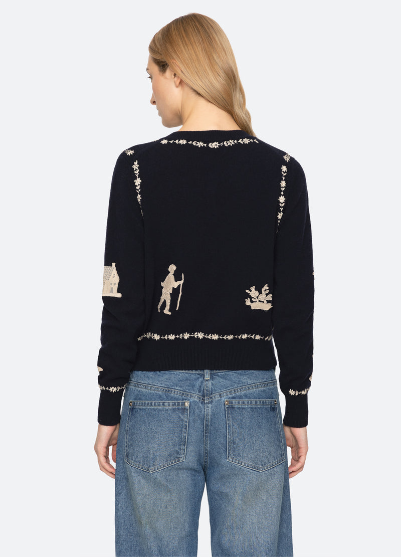 navy-margeurite cardigan-back view - 3