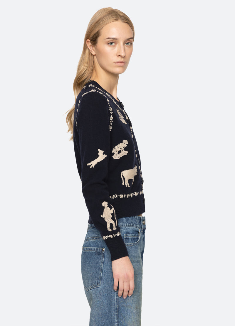 navy-margeurite cardigan-side view - 4