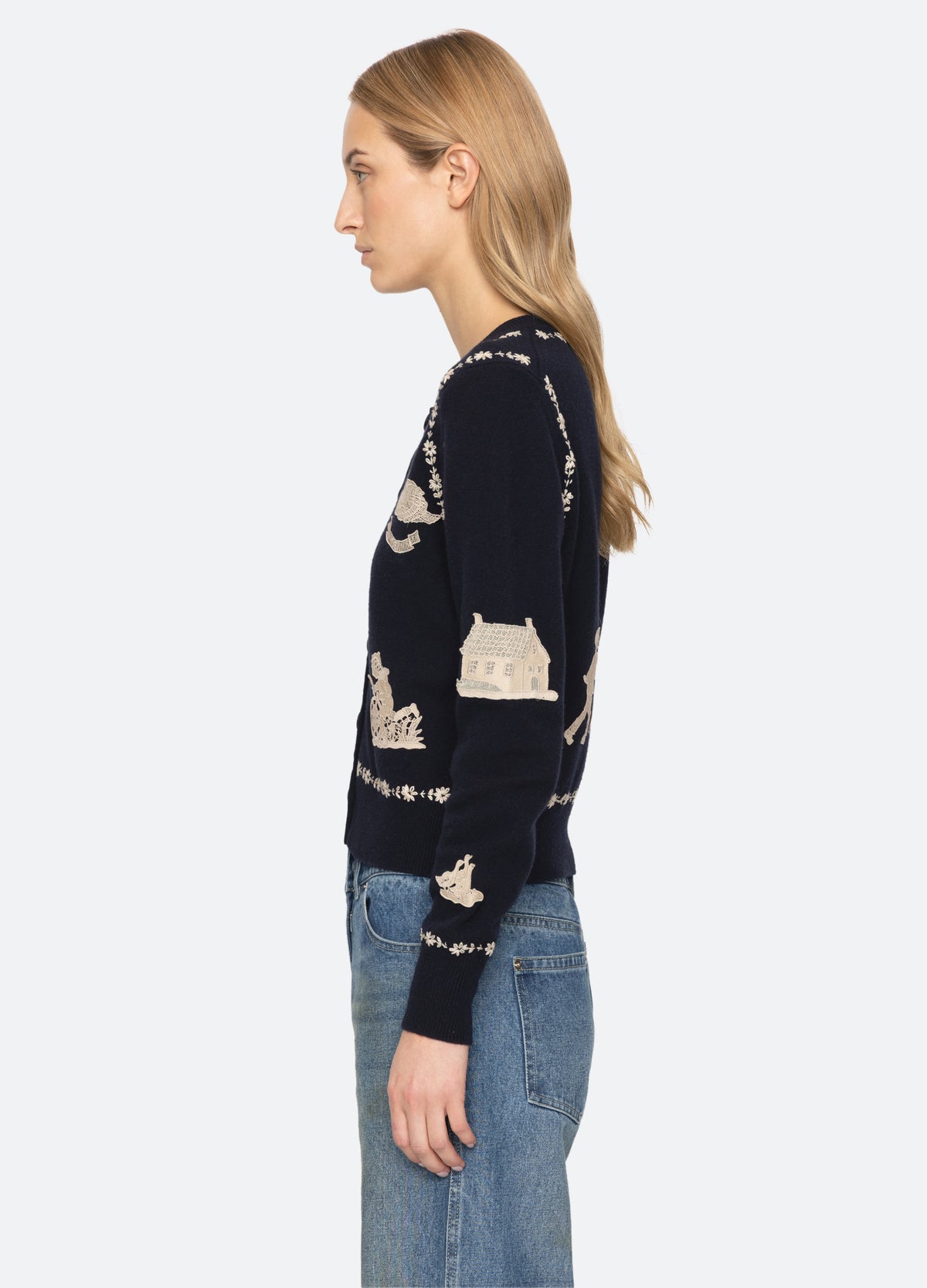 navy-margeurite cardigan-side view 2 - 5
