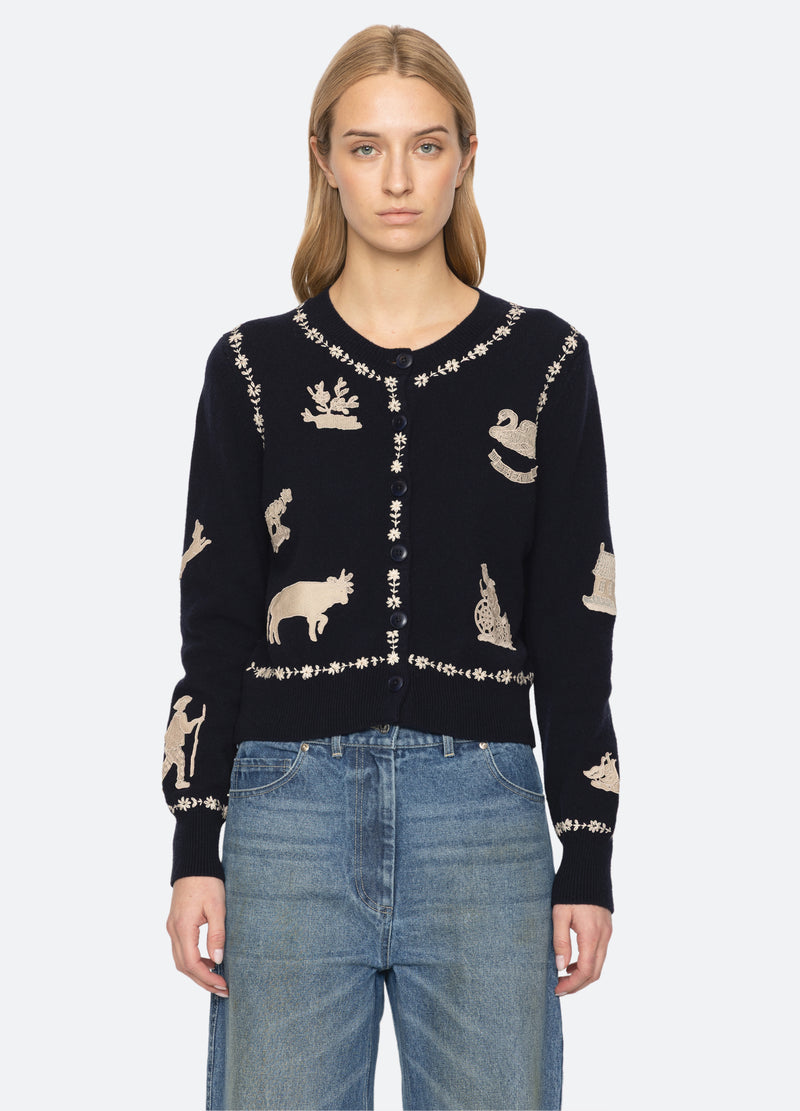 navy-margeurite cardigan-front view 2 - 7
