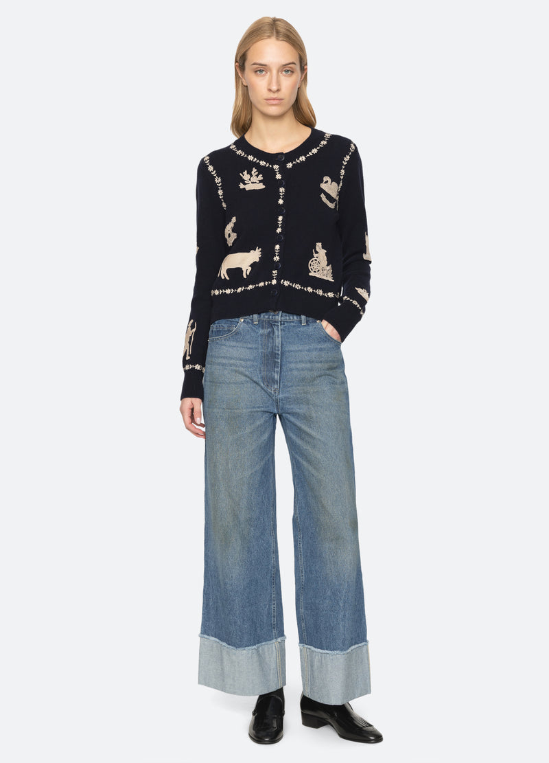 navy-margeurite cardigan-full body view - 8