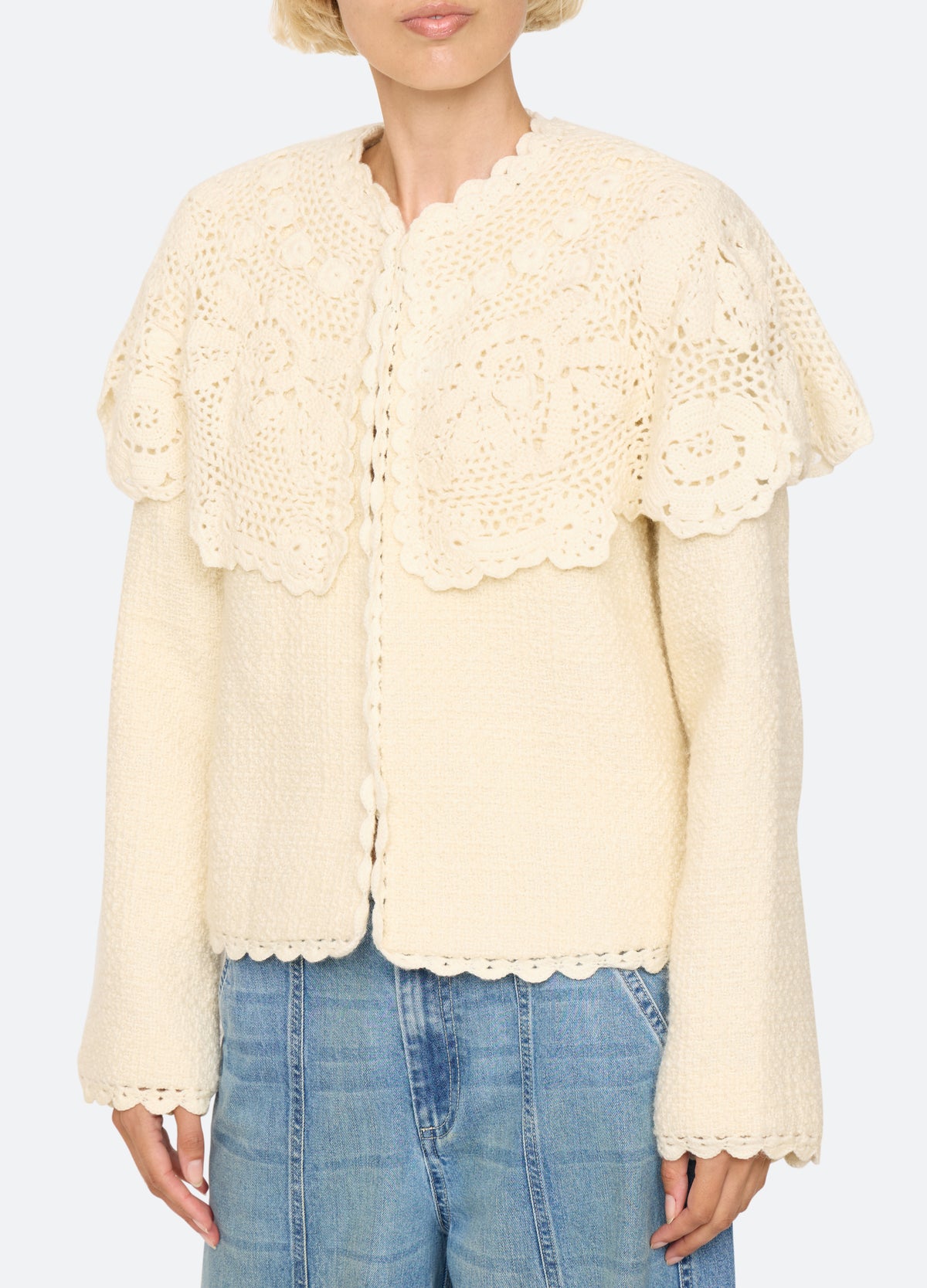 cream-wright cape jacket-detail view - 7