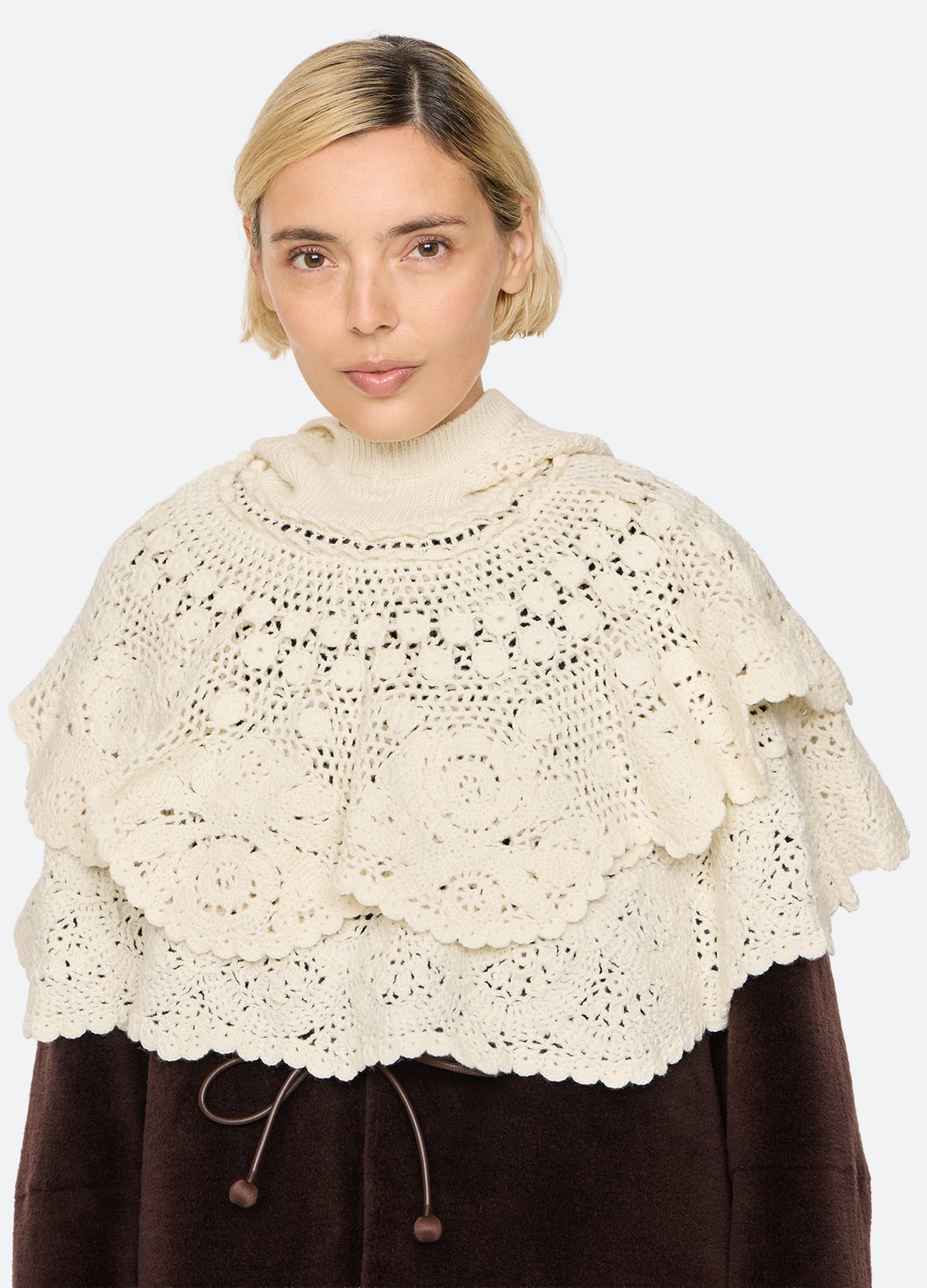 cream-wright poncho-front view - 7