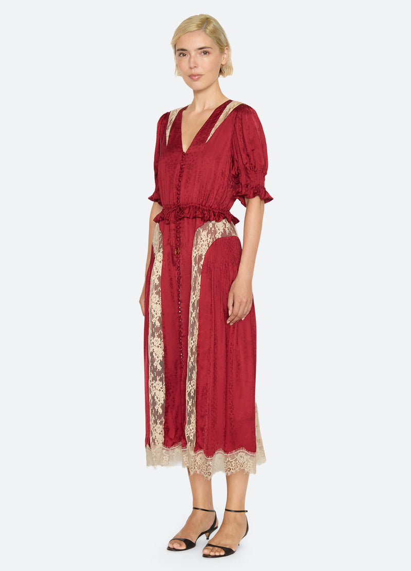 burgundy-ethel midi dress-three quarter view - 4