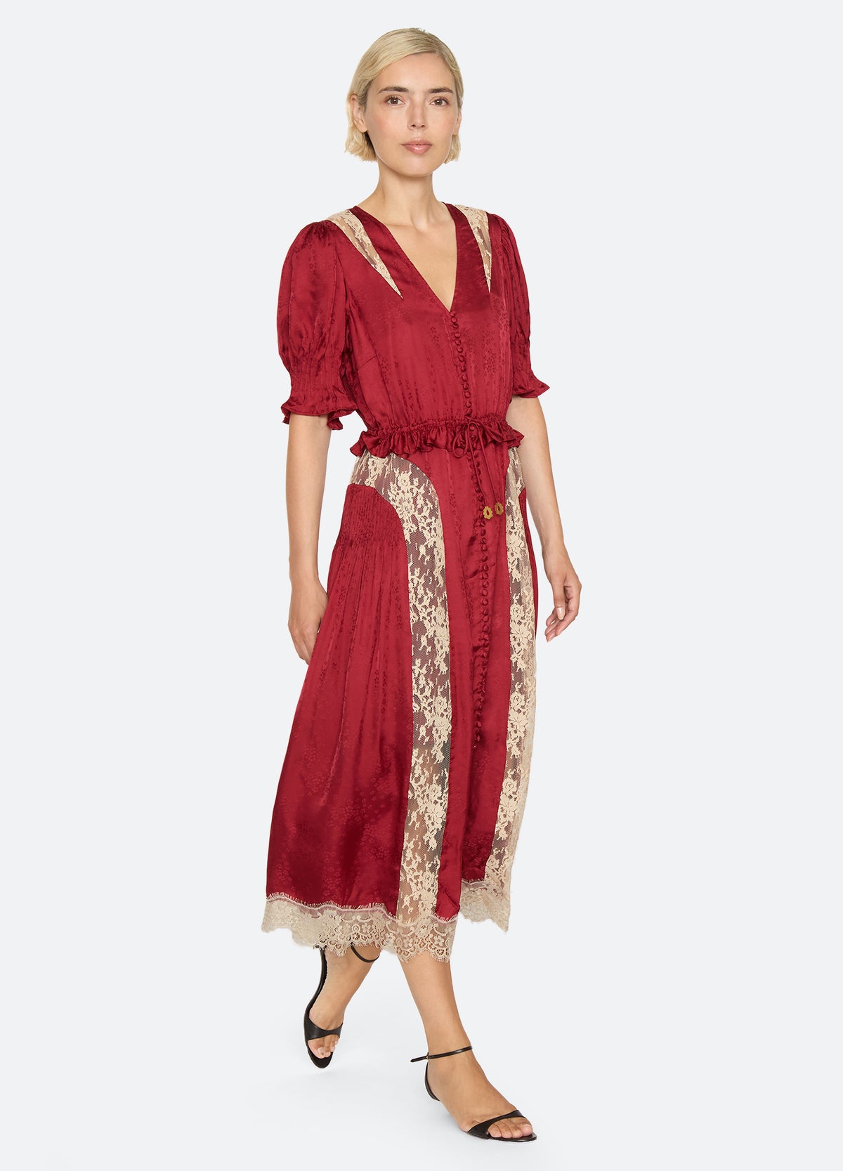 burgundy-ethel midi dress-walking view - 5