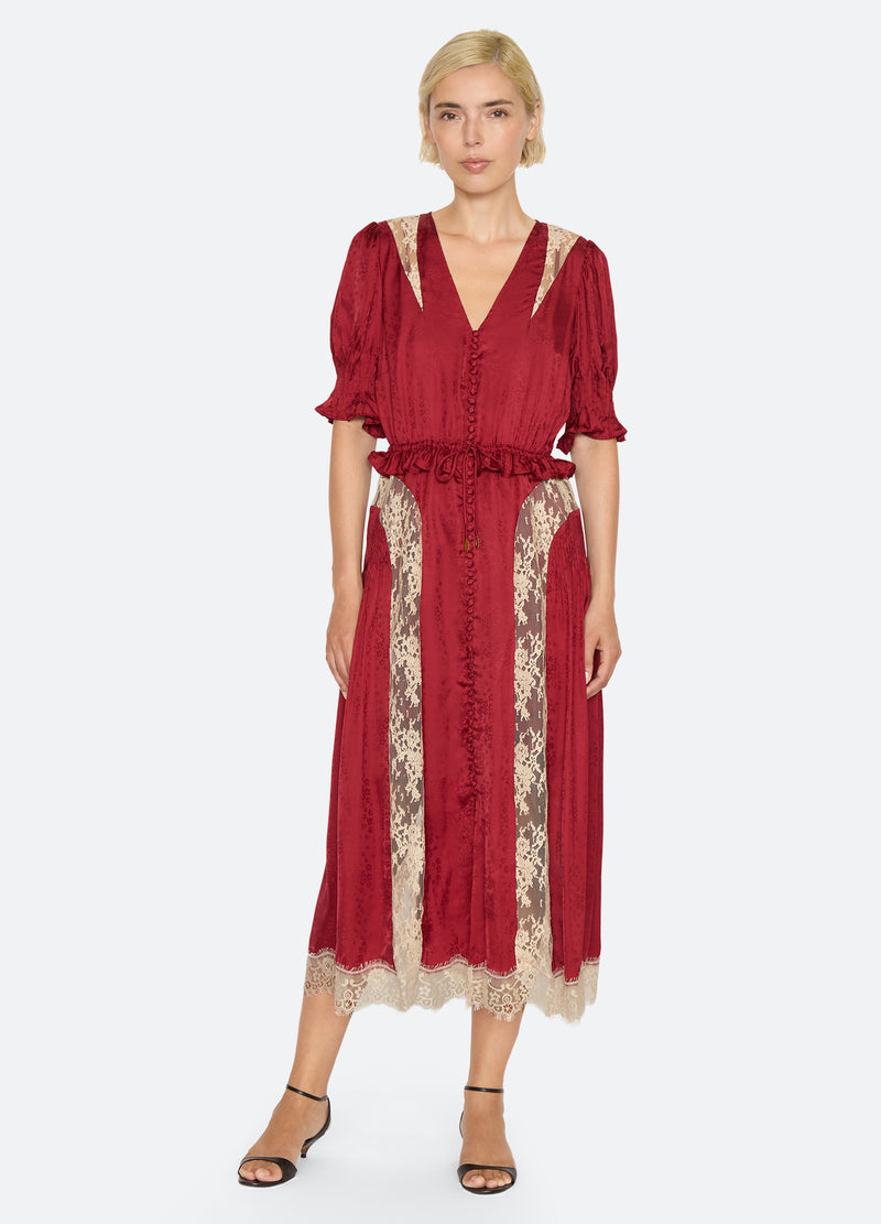 burgundy-ethel midi dress-front view - 1