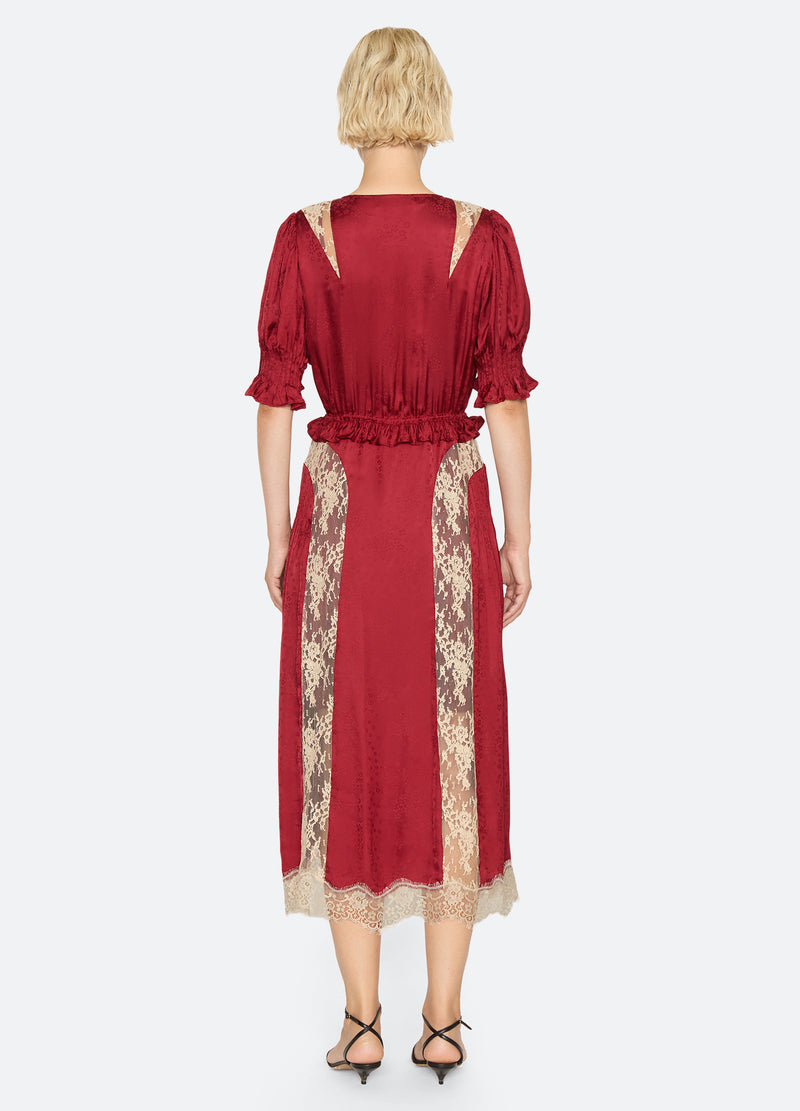 burgundy-ethel midi dress-back view - 2