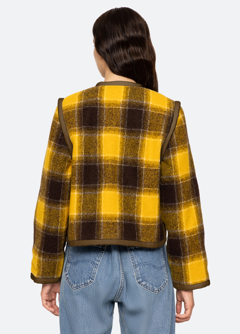 yellow-amber tie front jacket-back view - 2