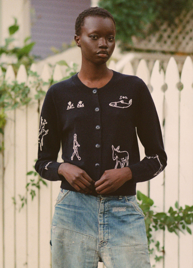 navy-harmony cardigan-editorial view - 1