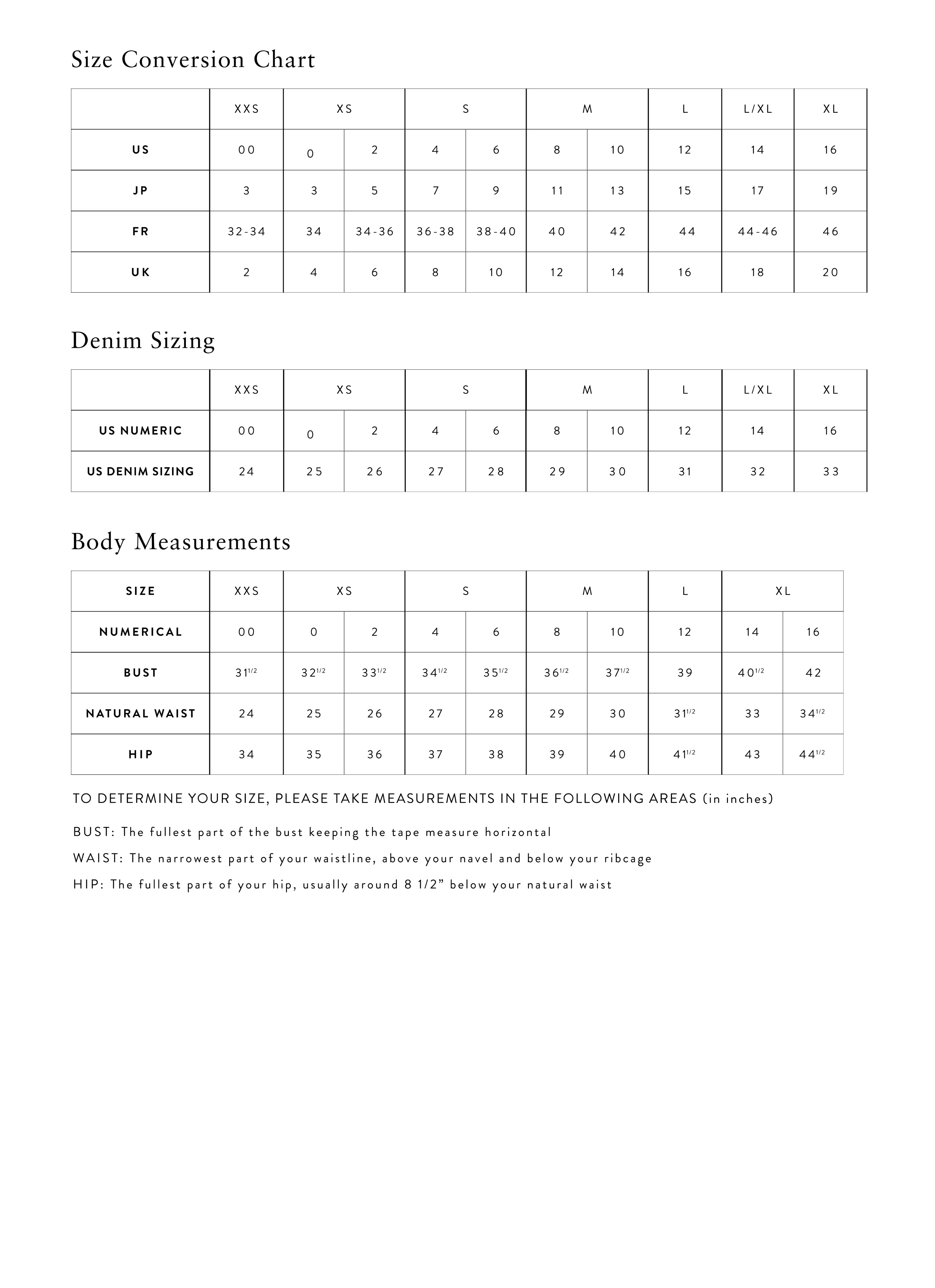 Product Sizes