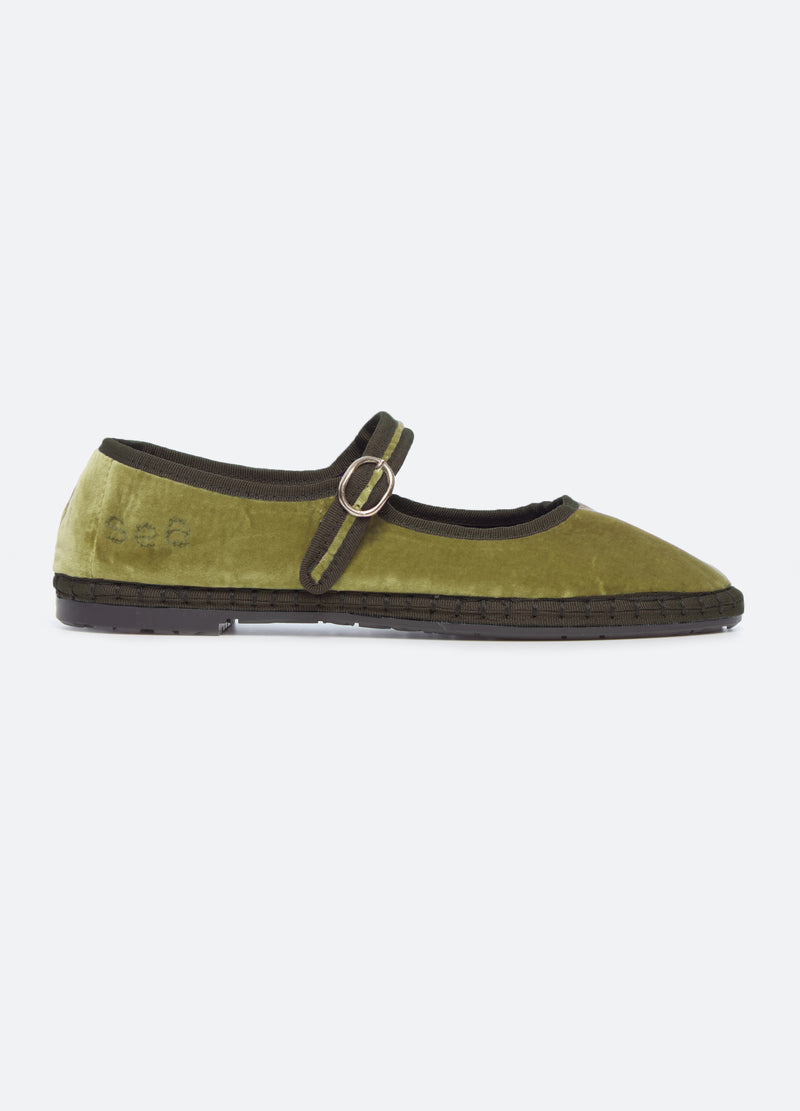 olive-velvet mary jane shoe-side view - 6