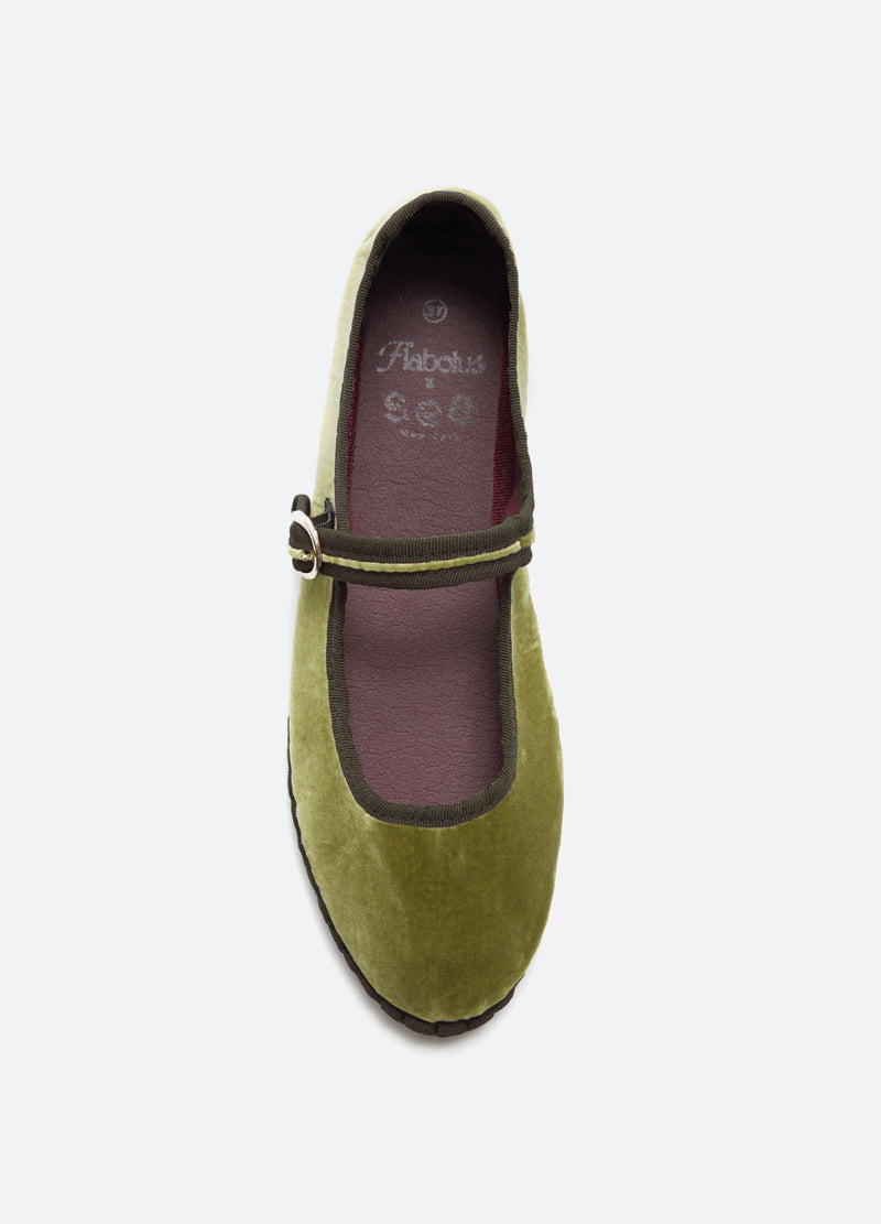 olive-velvet mary jane shoe-front view - 10