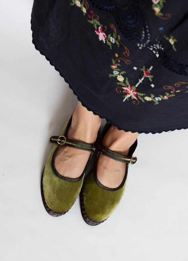 Velvet Mary Jane Flats