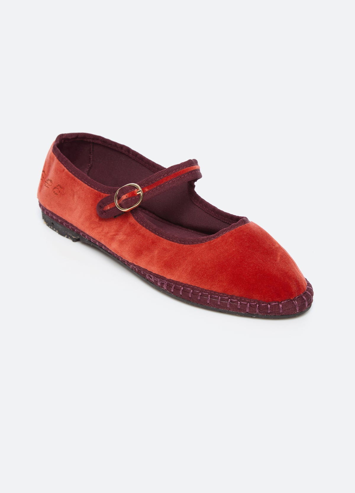 terracotta-velvet mary jane shoe-three quarter view - 3