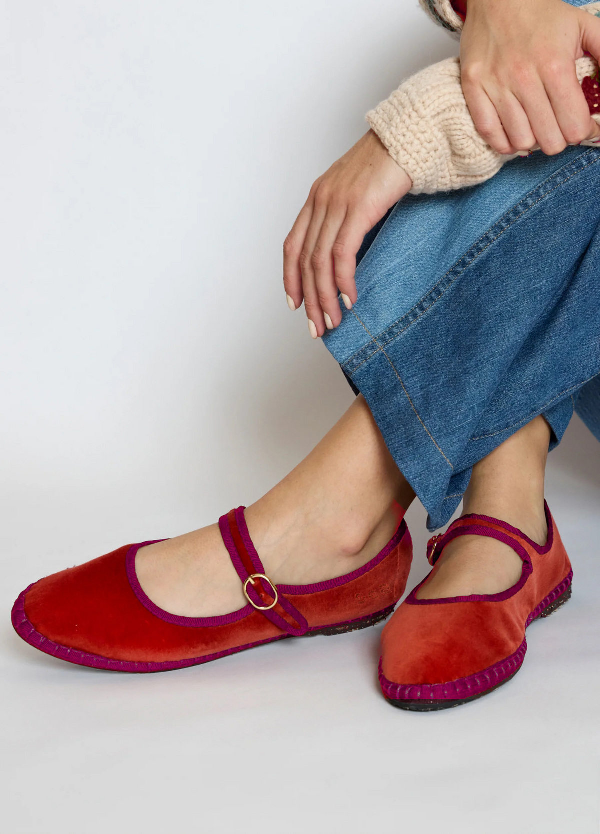 terracotta-velvet mary jane shoe-editorial view