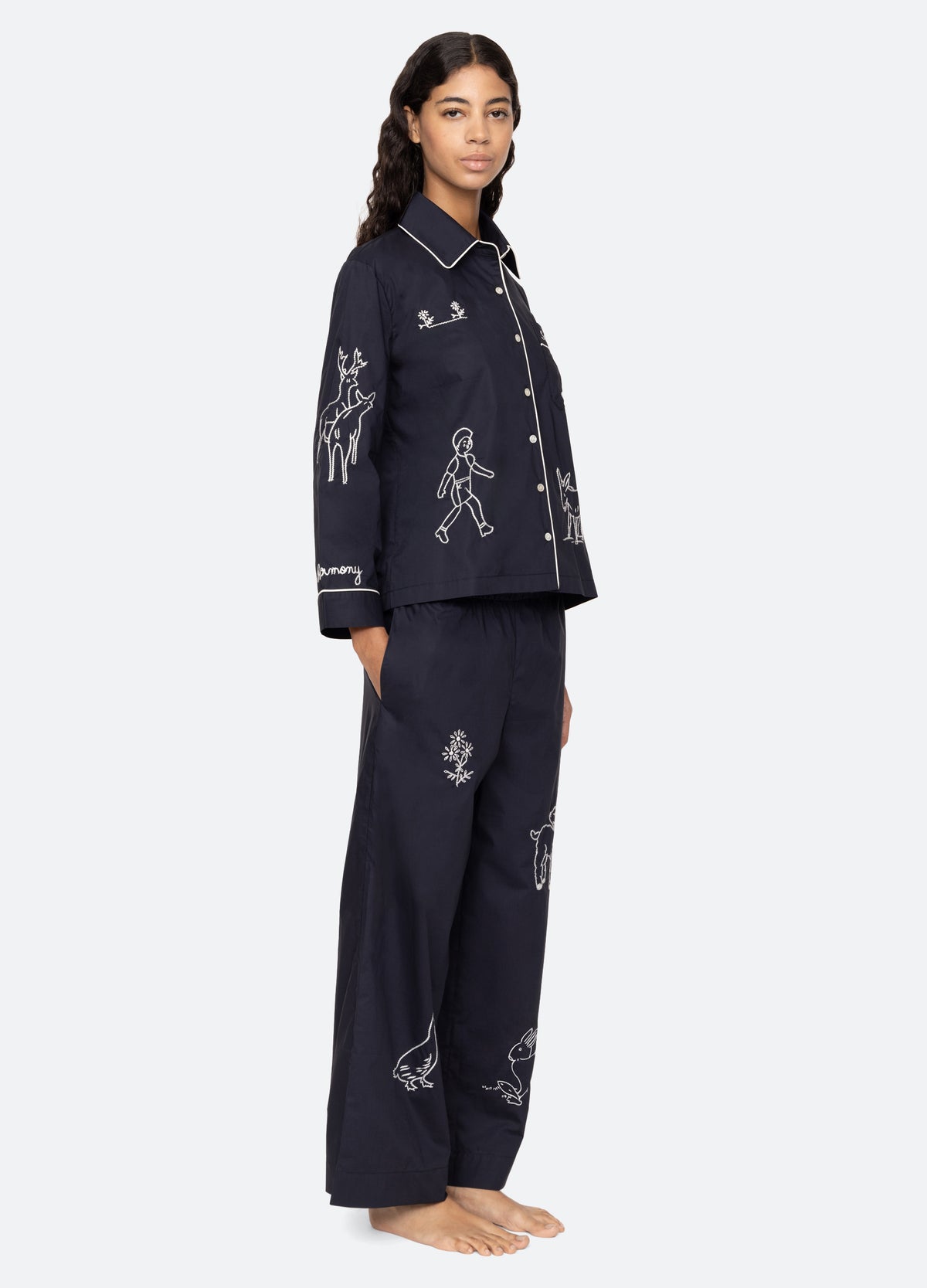 navy-demi pj set-three quarter view - 6