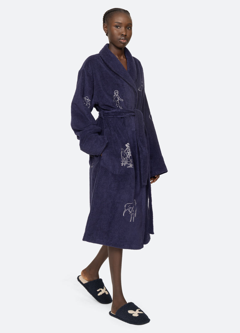 navy-demi robe-walking view - 2