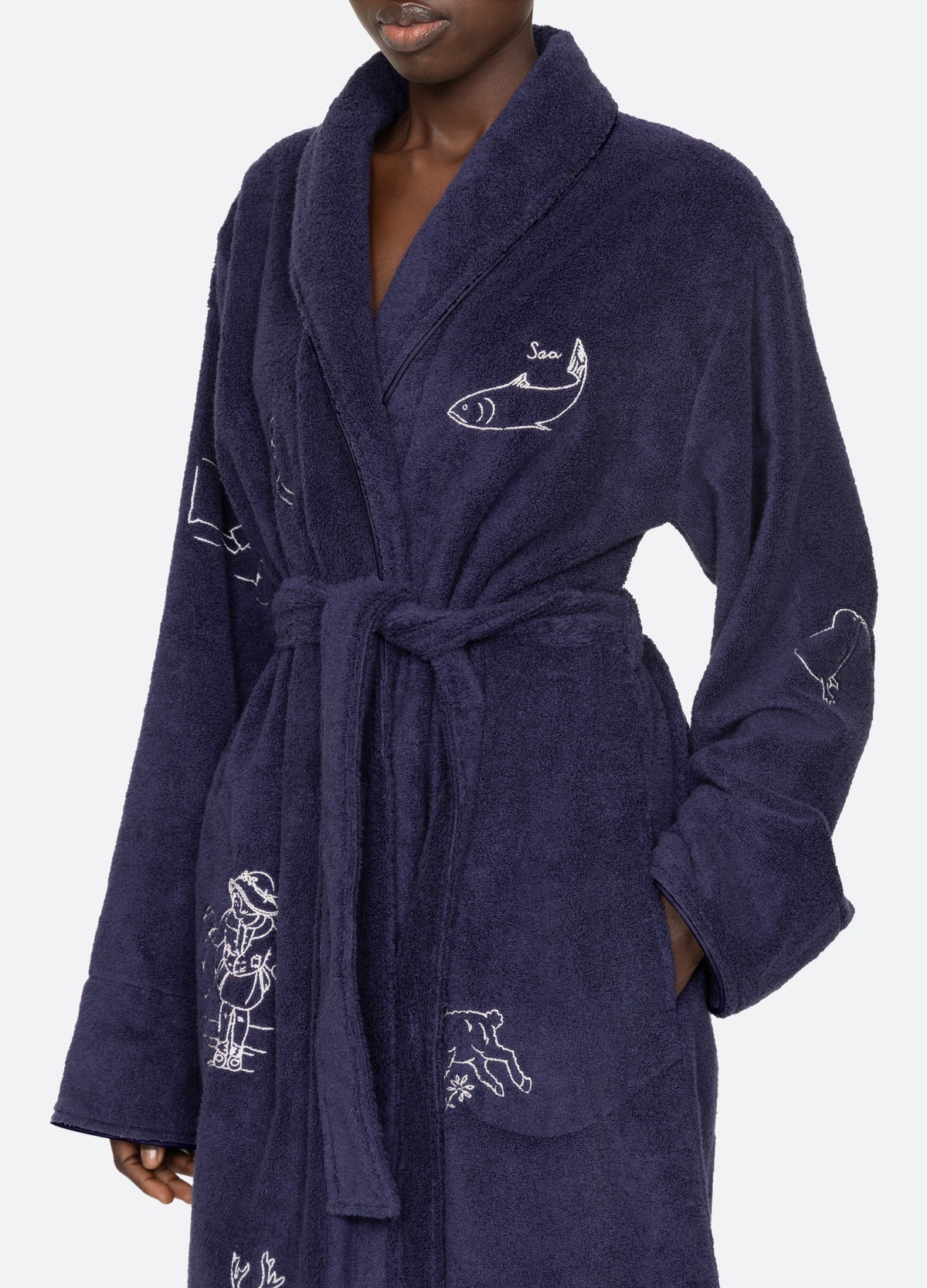 navy-demi robe-detail view - 8