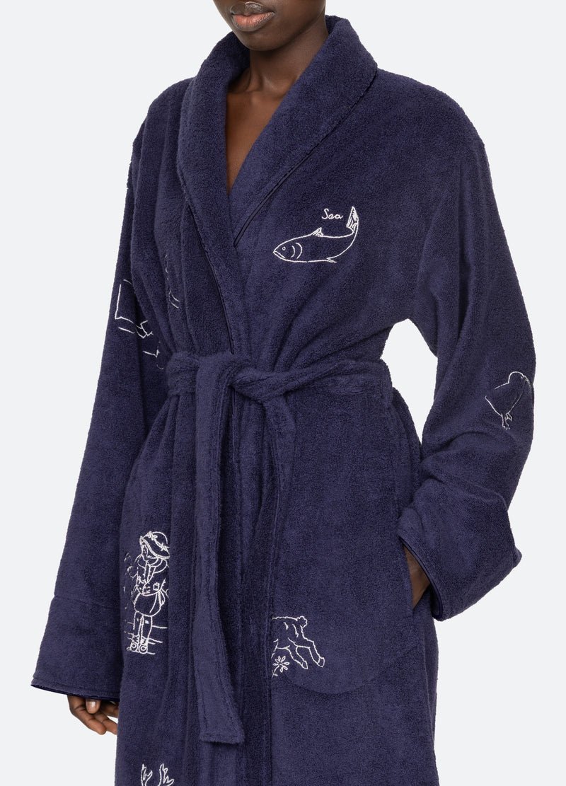 navy-demi robe-detail view - 8