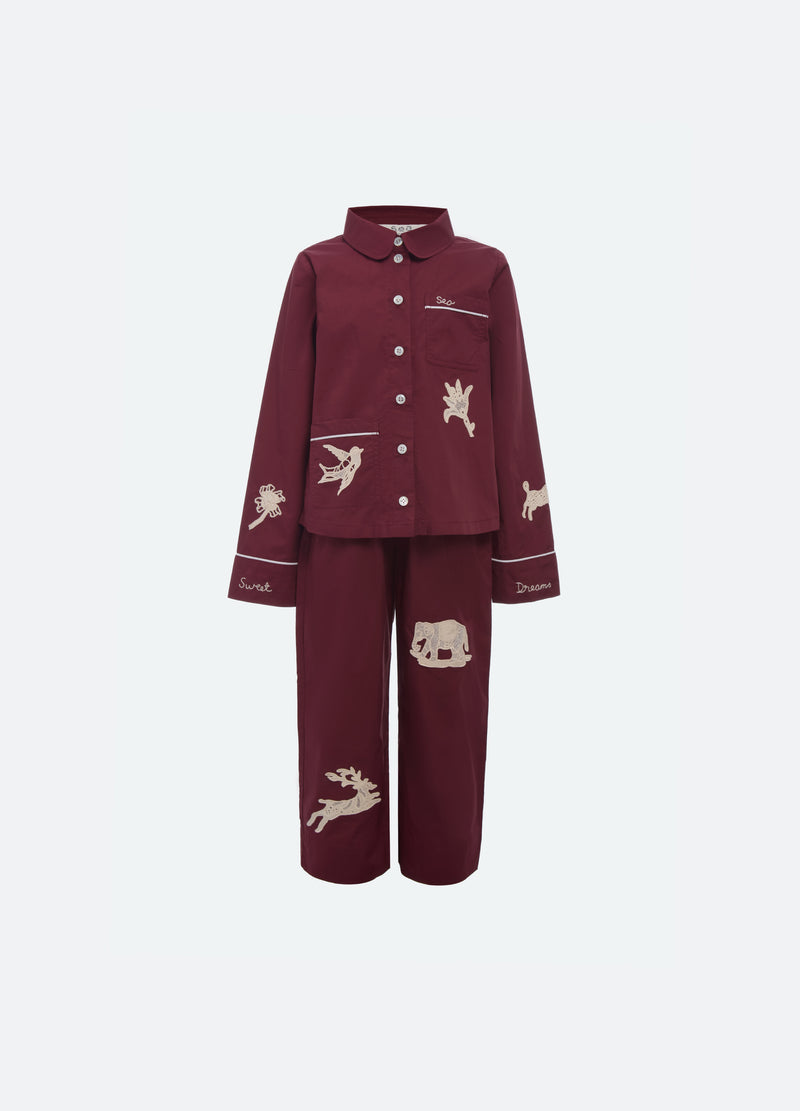 burgundy-mika kids pj set-front view - 2