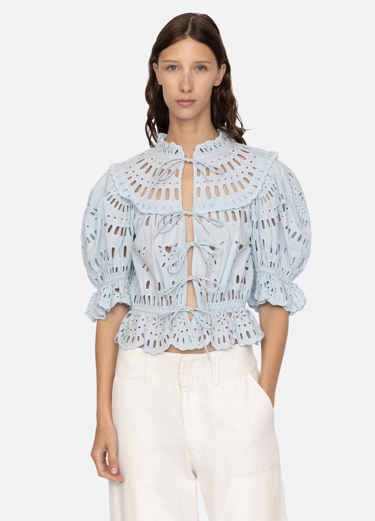 baby blue-saint foy puff slv top-front view