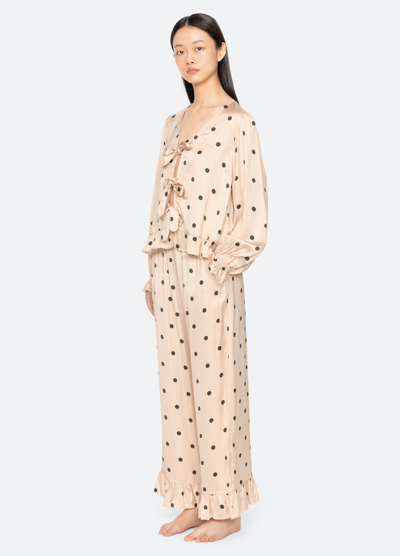 cream-paulette pj set-three quarter view - 5