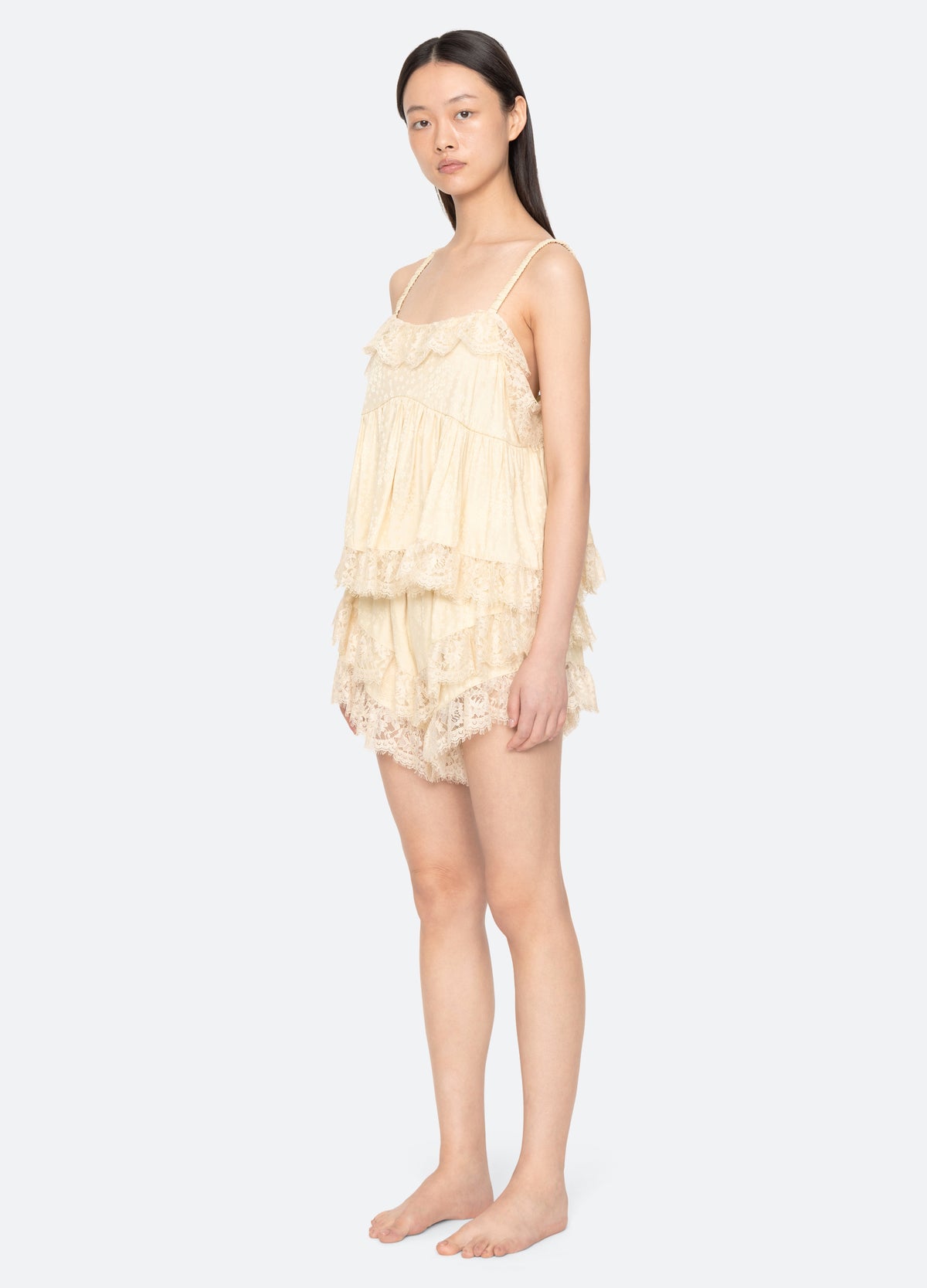 yellow-lila short pj set-three quarter view - 6