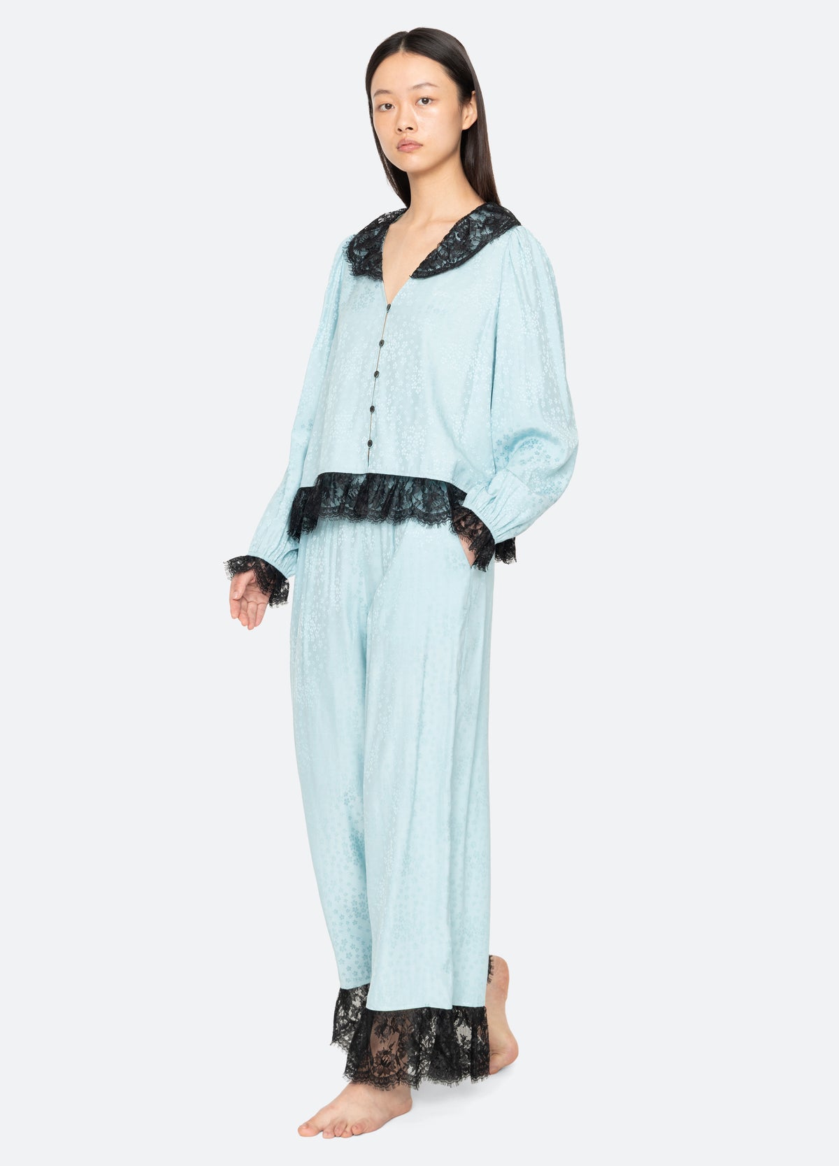 blue-lila pj set-walking view - 4