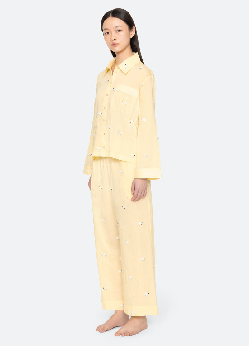 yellow-sheep pj set-three quarter view - 6