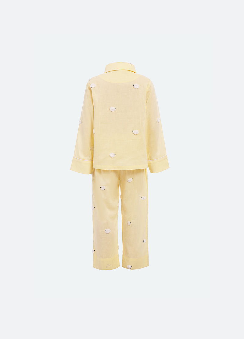 yellow-sheep kids pj set-back view - 3