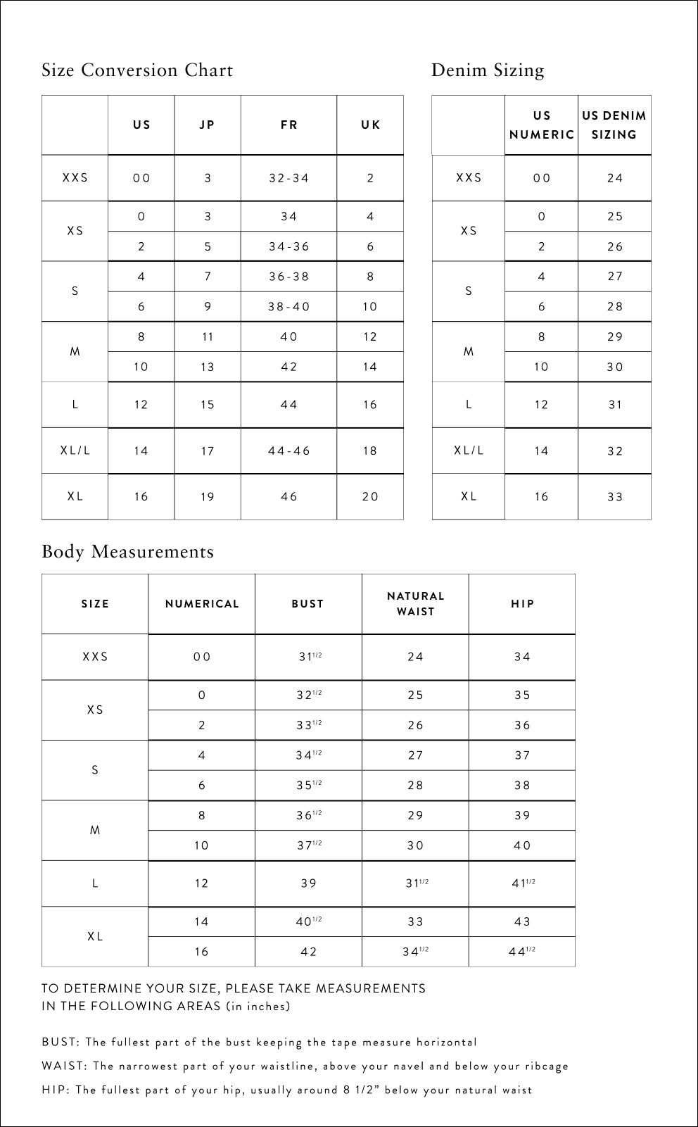 Product Sizes