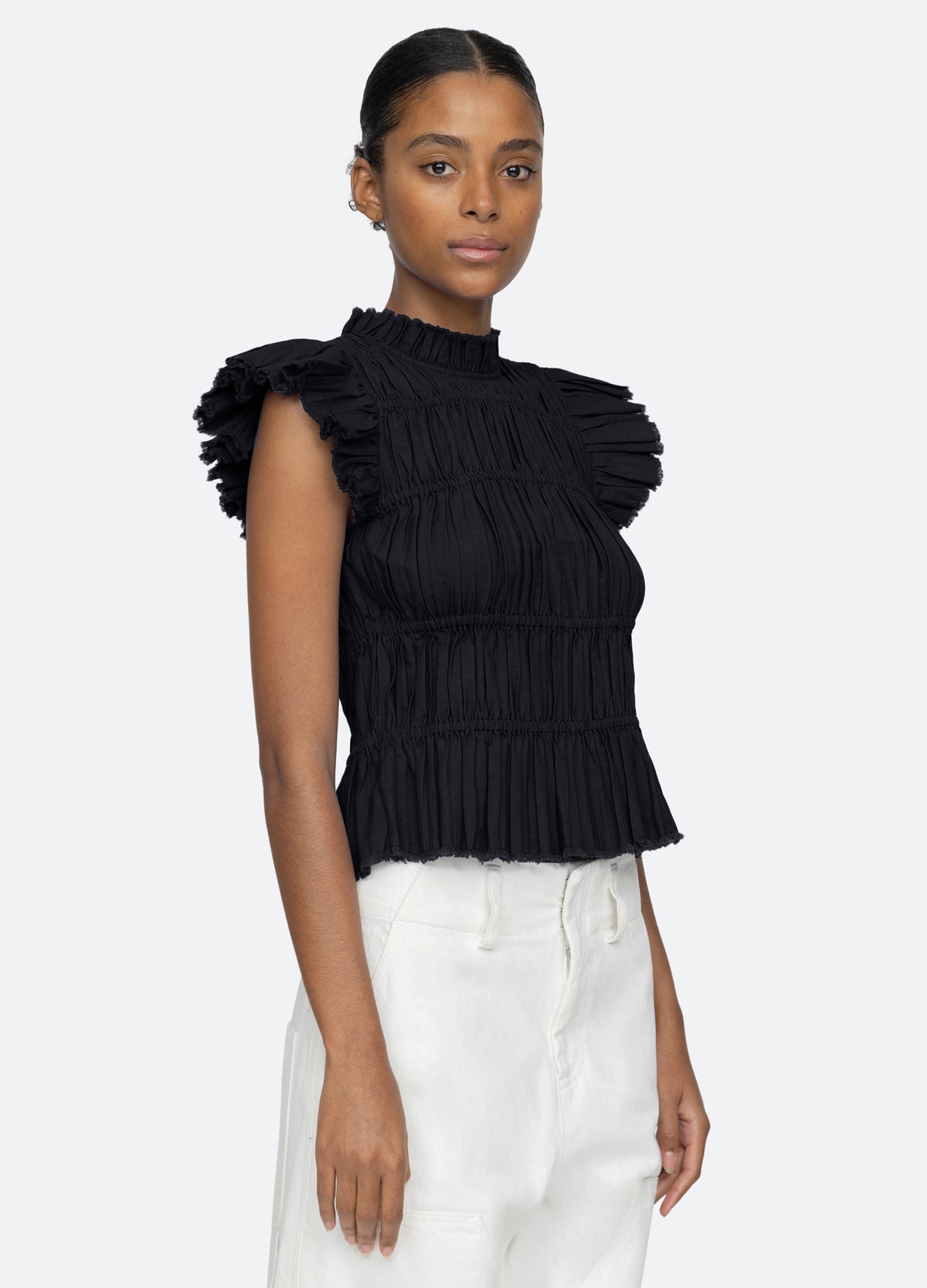 black ruffle sleeve shirt