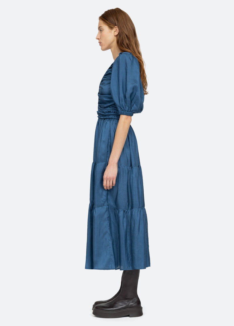 blue-kyle v-neck dress-side view - 5