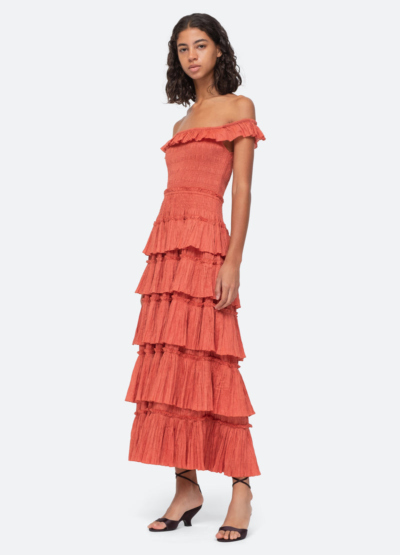 coral-micah tiered dress-three quarter view - 5
