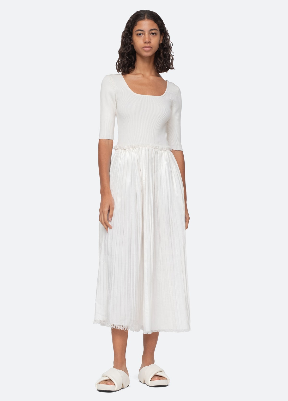 cream-greir combo dress-front view - 7